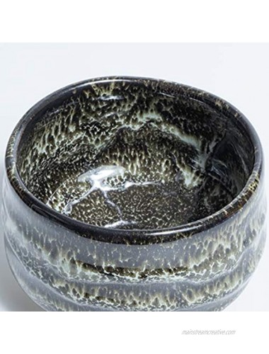 Matcha Chawan Tea Bowl MINO YAKI Ceramic Pottery Brown Gray Lacquer Pattern Motif Rice Bowl Traditional Earthenware Made in Japan