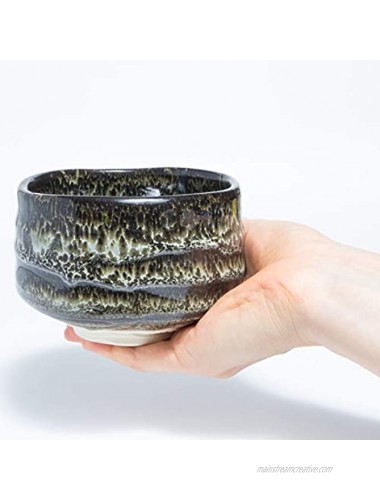 Matcha Chawan Tea Bowl MINO YAKI Ceramic Pottery Brown Gray Lacquer Pattern Motif Rice Bowl Traditional Earthenware Made in Japan