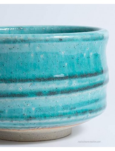 Matcha Chawan Tea Bowl MINO YAKI Ceramic Pottery Medium Turquoise Blue Rice Bowl Traditional Earthenware Made in Japan