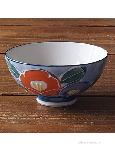Minoru Pottery Mino Ware Ikizu Dami Camellia Round Rice Bowl Orange Set of 2