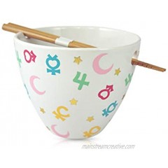 Sailor Moon Symbol Ramen Soup Rice Bowl with Chopsticks Features symbols for each Sailor Scout 16oz by Just Funky Mars Venus Jupiter Mercury Magical Girls