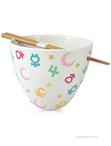 Sailor Moon Symbol Ramen Soup Rice Bowl with Chopsticks Features symbols for each Sailor Scout 16oz by Just Funky Mars Venus Jupiter Mercury Magical Girls