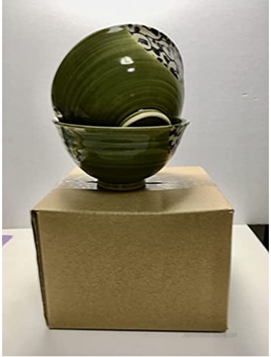 Traditional Japanese Porcelain Rice Bowls 10.1 Fluid Ounces Karakusa Efu Oribe Cracked Glaze Pattern Chawan Set of 2 TG44431