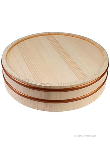 Wooden Sushi Rice Bowl with Lid Hangiri Sushi Oke Sushi Rice Mixing Tub 10.6 “ with lid
