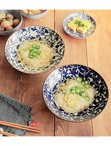 Zen Table Japan Wide and Shallow Floral Noodle Bowls Set of 2 Made in Japan Hanakarakusa