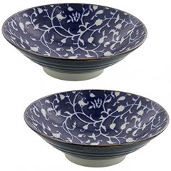 Zen Table Japan Wide and Shallow Floral Noodle Bowls Set of 2 Made in Japan Hanakarakusa