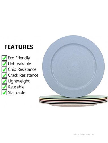 10 Inch Wheat Straw Plate 6 Pcs Lightweight Dinner Plates Dishwasher & Microwave Safe Reusable Unbreakable Eco-Friendly & BPA Free Degradable Dinner Plates for Kids Children Adult