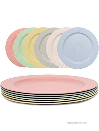 10 Inch Wheat Straw Plate 6 Pcs Lightweight Dinner Plates Dishwasher & Microwave Safe Reusable Unbreakable Eco-Friendly & BPA Free Degradable Dinner Plates for Kids Children Adult