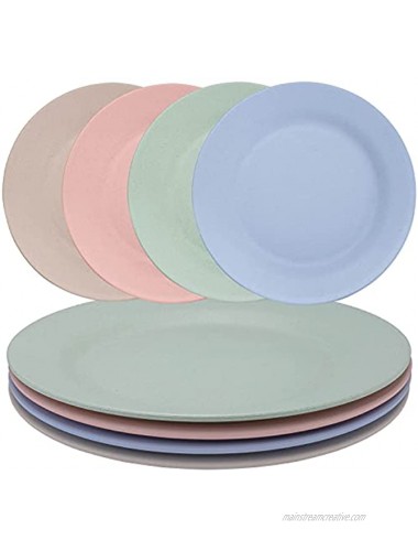 11inch 4pcs Wheat Straw Plates Lightweight & Reusable Large Plate Set Dishwasher & Microwave Safe Perfect for Kitchen Dinner Dishes Healthy for Kids & Adult BPA Free & Eco-Friendly 4 Colors