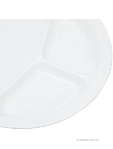 3-Compartment White Melamine Plates Divided Portion Plates for Adults 10 In 4 Pack