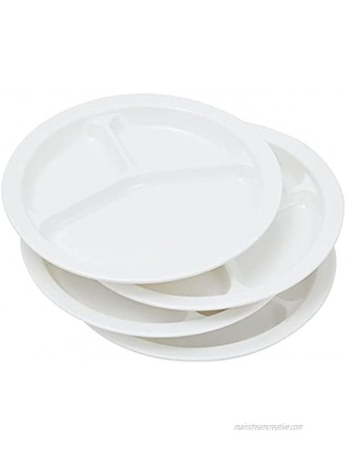 3-Compartment White Melamine Plates Divided Portion Plates for Adults 10 In 4 Pack