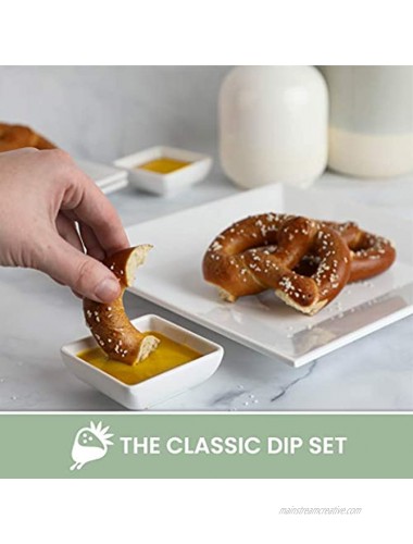 [4 Pack] 10 x 10 White Square Melamine Plates Unbreakable Elegant Dinnerware Set With Sauce Dish