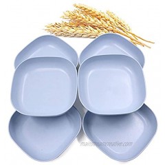 6 PCS 14.5cm Square Lightweight Wheat Straw Plates Deep Dinner Dishes Camping Dinnerware for Serving pasta fruitBlue