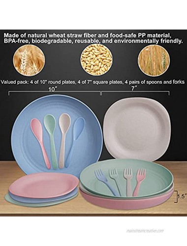 8 Pack Wheat Straw Plates 10 and 7 Unbreakable Dinner Plates Microwave Safe Dishwasher Safe Lightweight Wheat Straw Dinnerware Sets for Kids Toddler Adult BPA Free