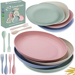 8 Pack Wheat Straw Plates 10 and 7 Unbreakable Dinner Plates Microwave Safe Dishwasher Safe Lightweight Wheat Straw Dinnerware Sets for Kids Toddler Adult BPA Free