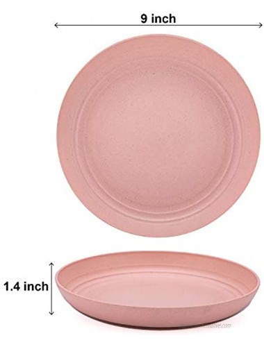 Aaskuu Unbreakable Lightweight Wheat Straw Plates Reusable 9 Inch Plate Set for Kids Children Toddler Adult Degradable Dinner Plates BPA Free Dishwasher & Microwave Safe,4 Pack