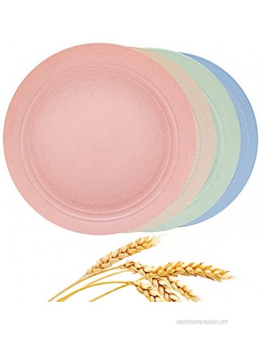 Aaskuu Unbreakable Lightweight Wheat Straw Plates Reusable 9 Inch Plate Set for Kids Children Toddler Adult Degradable Dinner Plates BPA Free Dishwasher & Microwave Safe,4 Pack