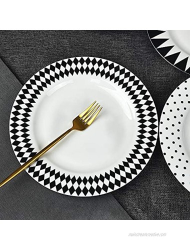 AnBnCn 10 Inches Porcelain Dinner Plates Large Serving Plate Set 6-Different Motifs Assorted Patterns Set of 6