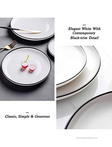 BonNoces 6-inch Small Porcelain Appetizer Plates White with Black Edges Dinner Side Dishes Serving Plate Dessert Salad Snacks Plate Set of 6