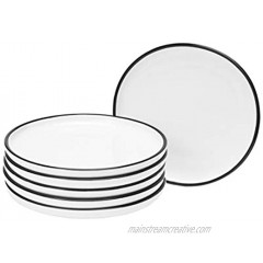 BonNoces 6-inch Small Porcelain Appetizer Plates  White with Black Edges Dinner Side Dishes Serving Plate Dessert Salad Snacks Plate Set of 6