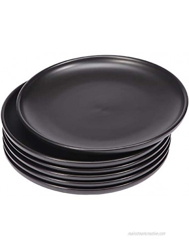 BonNoces Matte Black Porcelain Dinner Plate 10-Inch Large Elegant Round Serving Plate Set Perfect for Steak Pasta Dessert and Salad Set of 6
