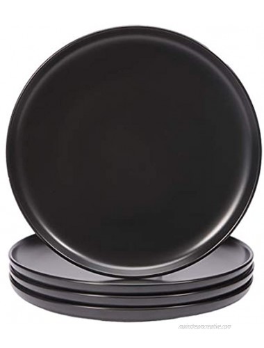 BonNoces Matte Black Porcelain Lunch Plate Dessert Plate 8-Inch Elegant Round Dinner Serving Plate Set for Steak Pasta and Salad Set of 4