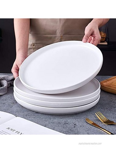Bruntmor Set of 4 Elegant Matte 11 Round Ceramic Restaurant Serving Heavy Dinner Plates White