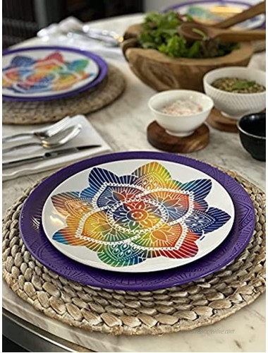 bzyoo BPA-Free Dishwasher Safe 100% Melamine La La Mandala Plate Set Best for Indoor and Outdoor Party Environmental Friendly 8 PCS Plate set Service for 4 Purple