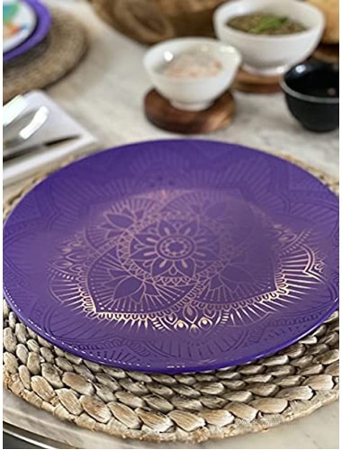 bzyoo BPA-Free Dishwasher Safe 100% Melamine La La Mandala Plate Set Best for Indoor and Outdoor Party Environmental Friendly 8 PCS Plate set Service for 4 Purple