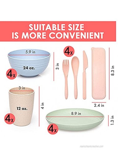 Deitybless Wheat Straw Dinnerware Sets for 29pcsEco friendly & Reusable Plates Cups Bowls and Cutlery Unbreakable Dinnerware Set Microwave and Dishwasher Safe Great for Kids & Adult