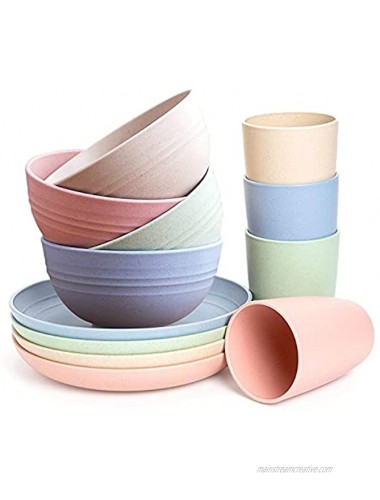 Deitybless Wheat Straw Dinnerware Sets for 29pcsEco friendly & Reusable Plates Cups Bowls and Cutlery Unbreakable Dinnerware Set Microwave and Dishwasher Safe Great for Kids & Adult