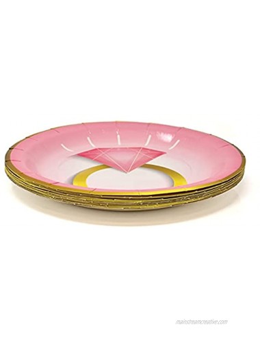 Diamond Ring Party Supplies Tableware Set 24 9 Paper Dinner Plates 24 7 Plate 24 9 Oz Cups 50 Lunch Napkins Pink & Gold Rings for Bride to Be Miss to Mrs Wedding Engagement Bridal Shower Decoration