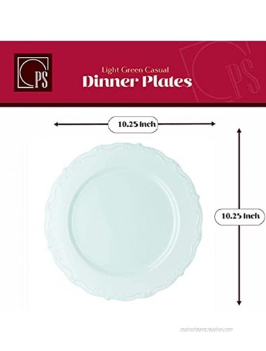 Disposable Plastic Plates Set Vintage Party Plates Light Green Sage 60 Pack 30 Guest 30 x 10.25 Dinner & 30 x 7.25 Salad Dessert Plate Posh Setting