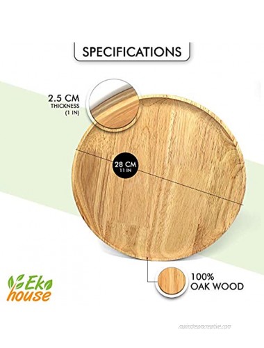 EKOHOUSE Wooden Plates Wood Dinner Plates | Oak Wood Serving Dish for Snack Dessert Steak all Food | 11 inch Durable and Unbreakable Serving Dishes 100% Degradable | Great as Gifts | Set of 2