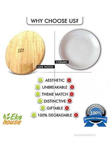 EKOHOUSE Wooden Plates Wood Dinner Plates | Oak Wood Serving Dish for Snack Dessert Steak all Food | 11 inch Durable and Unbreakable Serving Dishes 100% Degradable | Great as Gifts | Set of 2