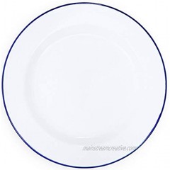 Enamelware Dinner Plate -Solid White with Blue Rim