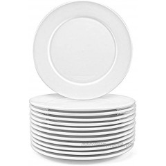 Foraineam 12 Pieces 8 Inch Round Porcelain Dinner Plates Salad Plate Set White Dinnerware Dish Serving Plates