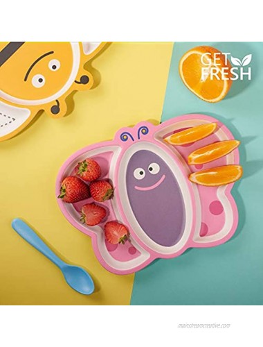 GET FRESH Bamboo Kids Divided Plates – 1pc Cute Bee Bamboo Toddler Divided Plate with 3 Compartments – Reusable Animal Sectioned Bamboo Fibre Childrens Plates – Dishwasher Safe Bamboo Kids Dinnerware