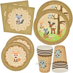 Gift Boutique Woodland Animal Creatures Tableware Set 24 9" Plates 24 7" Plates 24 9 Oz Cups and 50 Luncheon Napkins for Baby Shower Birthday Forest Friends Theme Party Supplies Decorations
