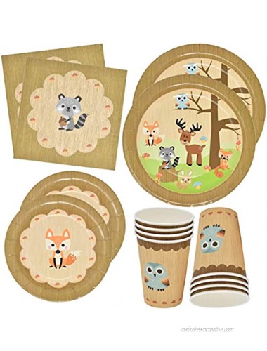 Gift Boutique Woodland Animal Creatures Tableware Set 24 9 Plates 24 7 Plates 24 9 Oz Cups and 50 Luncheon Napkins for Baby Shower Birthday Forest Friends Theme Party Supplies Decorations