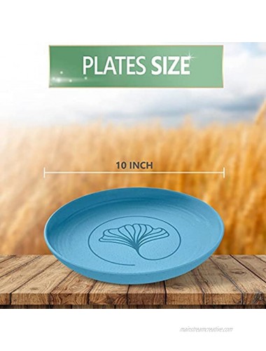 Greenature Wheat Straw Plates – Set of 4 10 inch Dinner plates for Kids and Adults – Unbreakable Wheat Straw Plates – Blue Microwave Safe Wheat Straw Set.