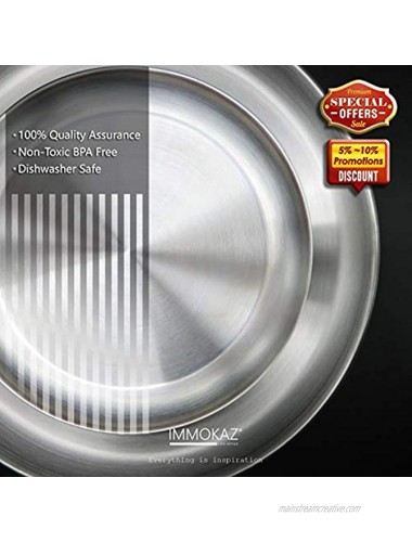 Immokaz Matte Polished 10.0 inch 304 Stainless Steel Round Plates Dish Set for Dinner Plate Camping Outdoor Plate Baby safe Toddler Kids BPA Free Pack of 2 L 10.0