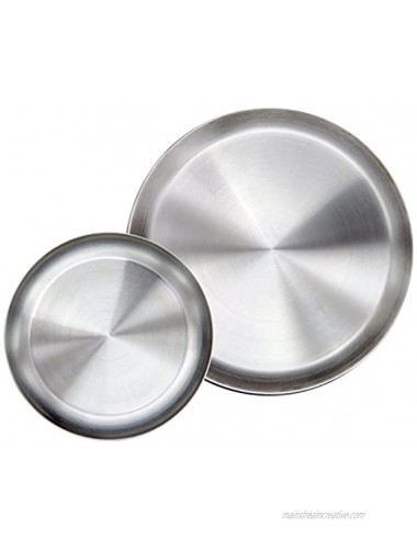 Immokaz Matte Polished 10.0 inch 304 Stainless Steel Round Plates Dish Set for Dinner Plate Camping Outdoor Plate Baby safe Toddler Kids BPA Free Pack of 2 L 10.0