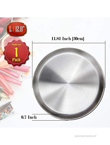 Immokaz Matte Polished 12.0 inch 304 Stainless Steel Round Plates Dish for Dinner Plate Camping Outdoor Plate Baby safe Toddler Kids BPA Free 1-Pack L 12.0