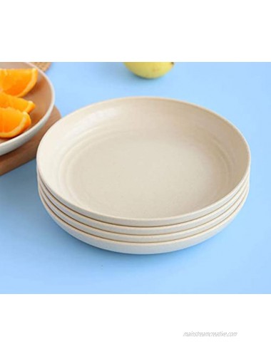 JUCOXO Biodegradable Dessert Plates Reusable Unbreakable Kids Dinner Plates 7.9 Eco Friendly Wheat Straw Plate Sets of 4 Beige Color Microwave and Dishwasher Safe