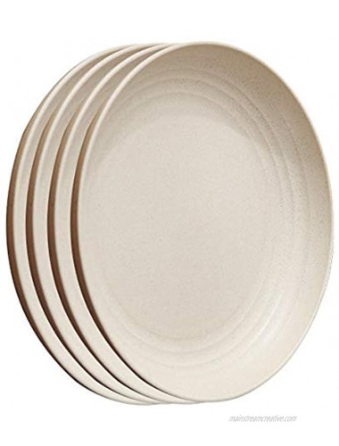 JUCOXO Biodegradable Dessert Plates Reusable Unbreakable Kids Dinner Plates 7.9 Eco Friendly Wheat Straw Plate Sets of 4 Beige Color Microwave and Dishwasher Safe