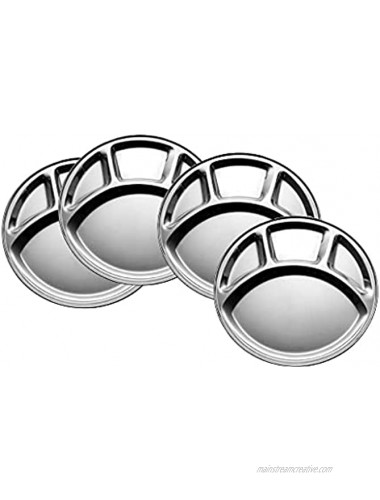 King International Stainless Steel Plates Stainless Steel Divided Dinner Plate,Four Section Round Dinner Plates Set Of 4 30cm Stainless Steel Divided Indian Dinner Plates Indian Thali Plate