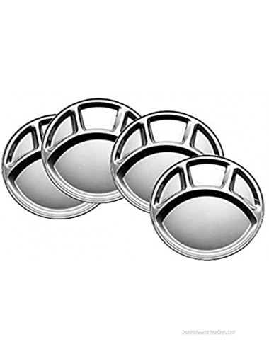 King International Stainless Steel Plates Stainless Steel Divided Dinner Plate|Four Section Round Dinner Plates Set Of 6-30cm| Stainless Steel Divided Indian Dinner Plates Indian Thali Plate
