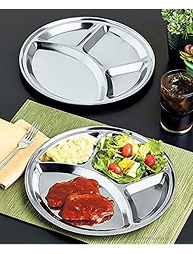King International Stainless Steel Plates Stainless Steel Divided Dinner Plate|Four Section Round Dinner Plates Set Of 6-30cm| Stainless Steel Divided Indian Dinner Plates Indian Thali Plate