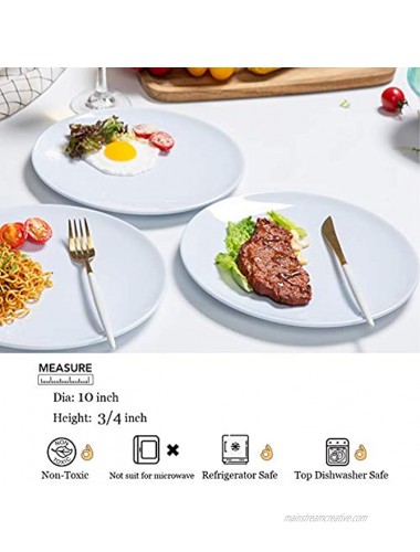 Melamine Dinner Plates 6pcs 10inch Dinnerware Dishes Set for Indoor and Outdoor Use Break-resistant White